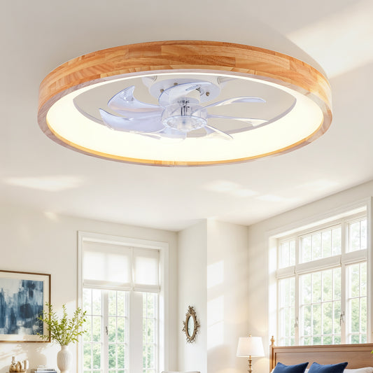 23.62" Wood Flush Mount Ceiling Fan with Dimmable LED - view 2