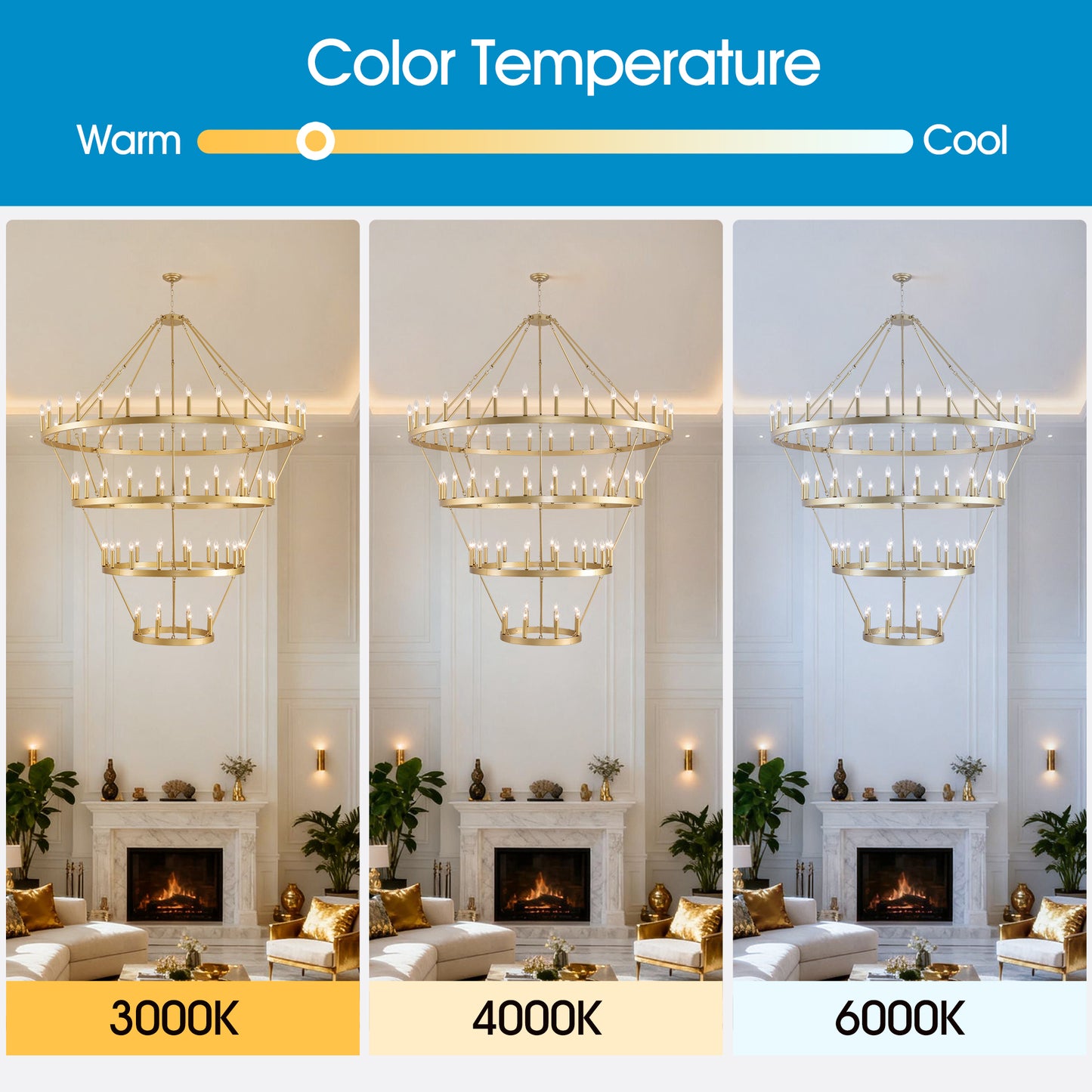69.3" 4-Tier Gold Wagon Wheel Chandelier, 80-Light - view 9