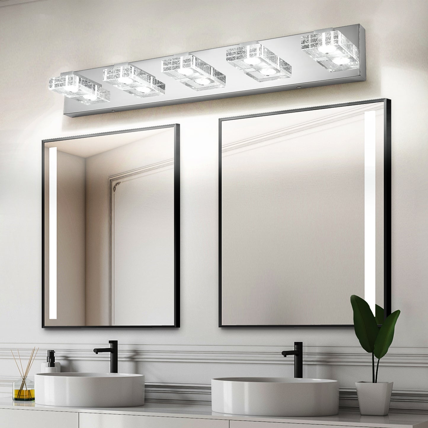 31" 5-Light Chrome LED Vanity Light with Acrylic Shades - view 3