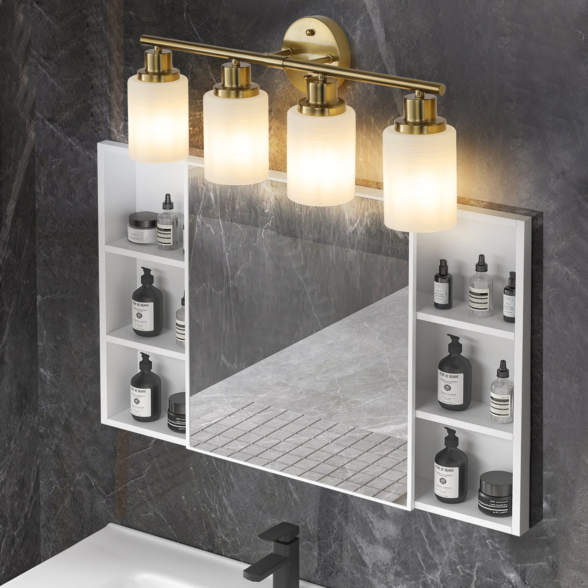 24" 4-Light Gold Vanity Light with Frosted Glass - view 4