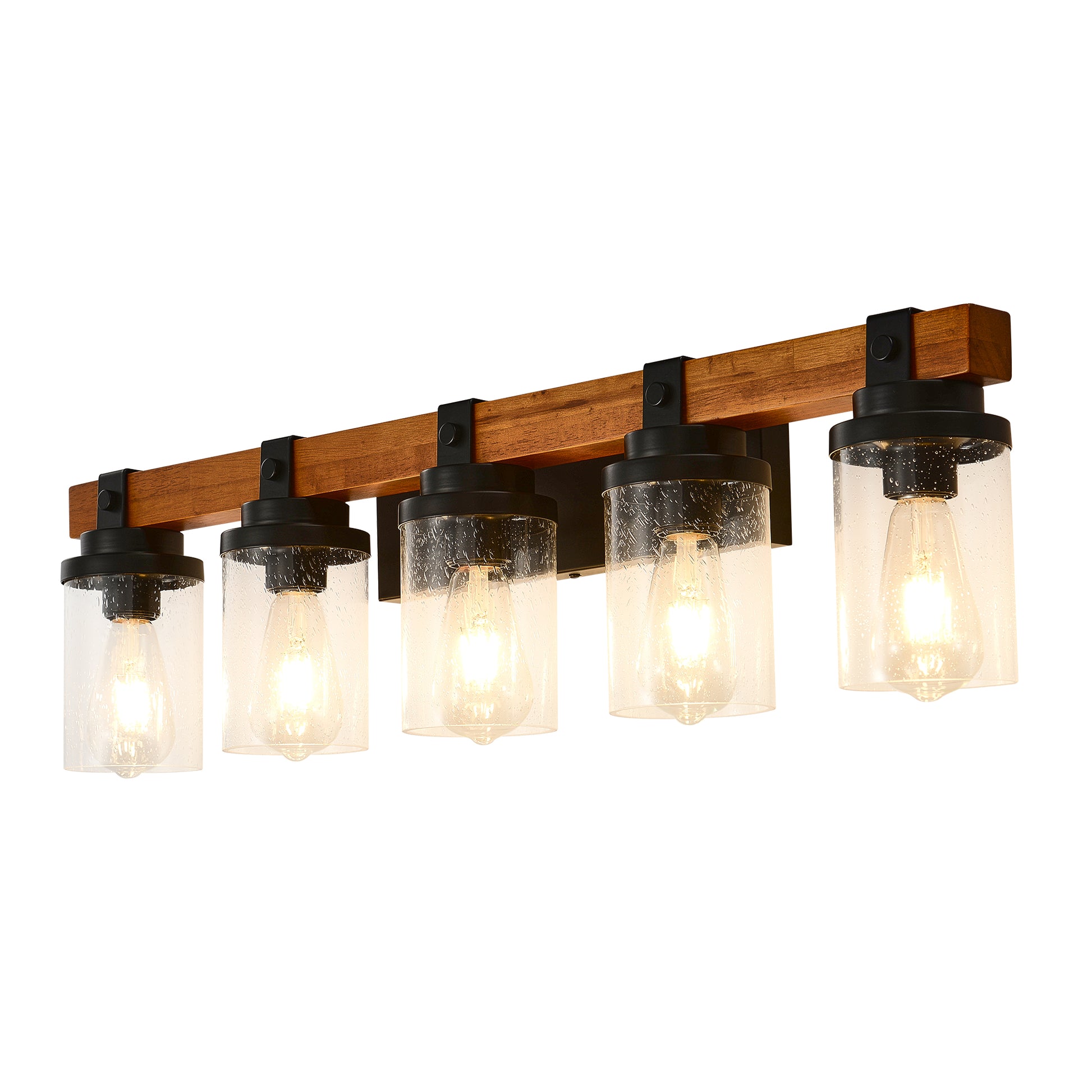 5-Light Matte Black & Wood Wall Light with Glass Shades - view 10