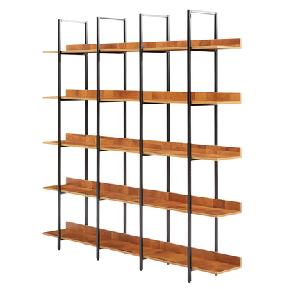71" Black & Brown Industrial 5-Tier Metal Frame Bookcase