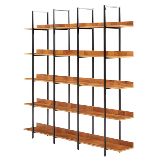 71" Black & Brown Industrial 5-Tier Metal Frame Bookcase