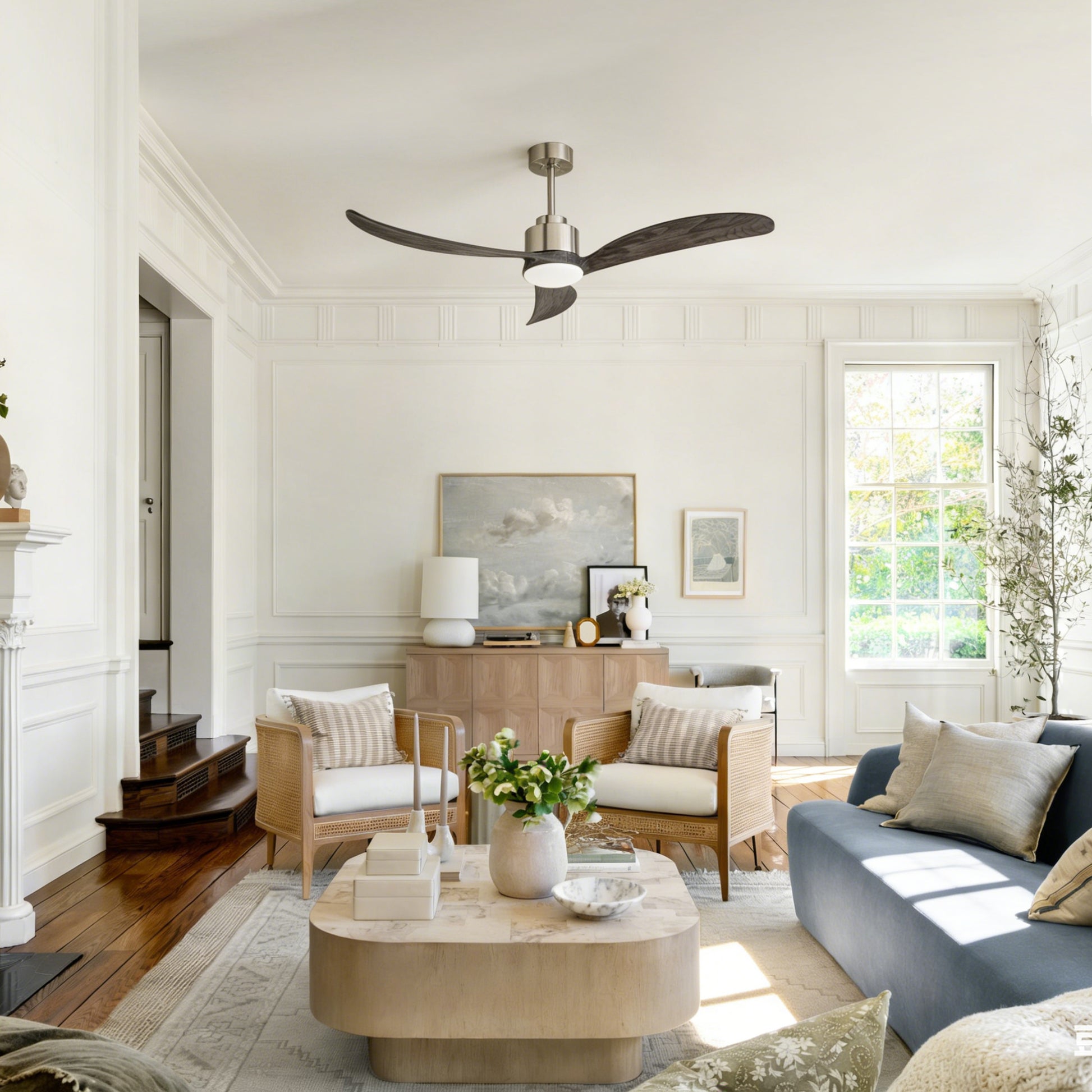 52" Nickel & Wood Ceiling Fan with Remote - view 4