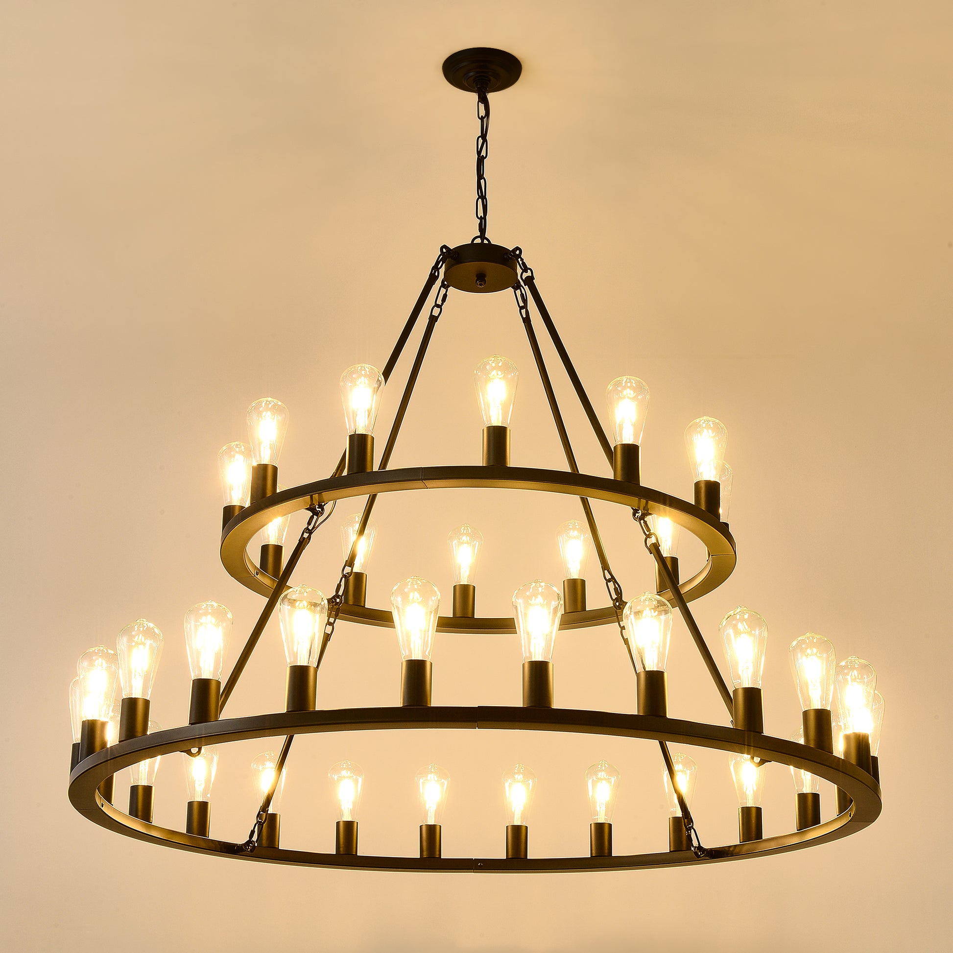 52" 2-Tier Wagon Wheel Farmhouse Chandelier, 36-Light - view 12