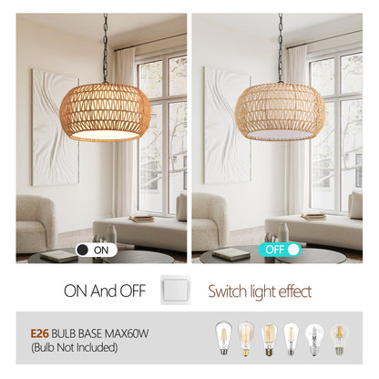 18" White Boho Woven Jute Rope Pendant Light - view 7