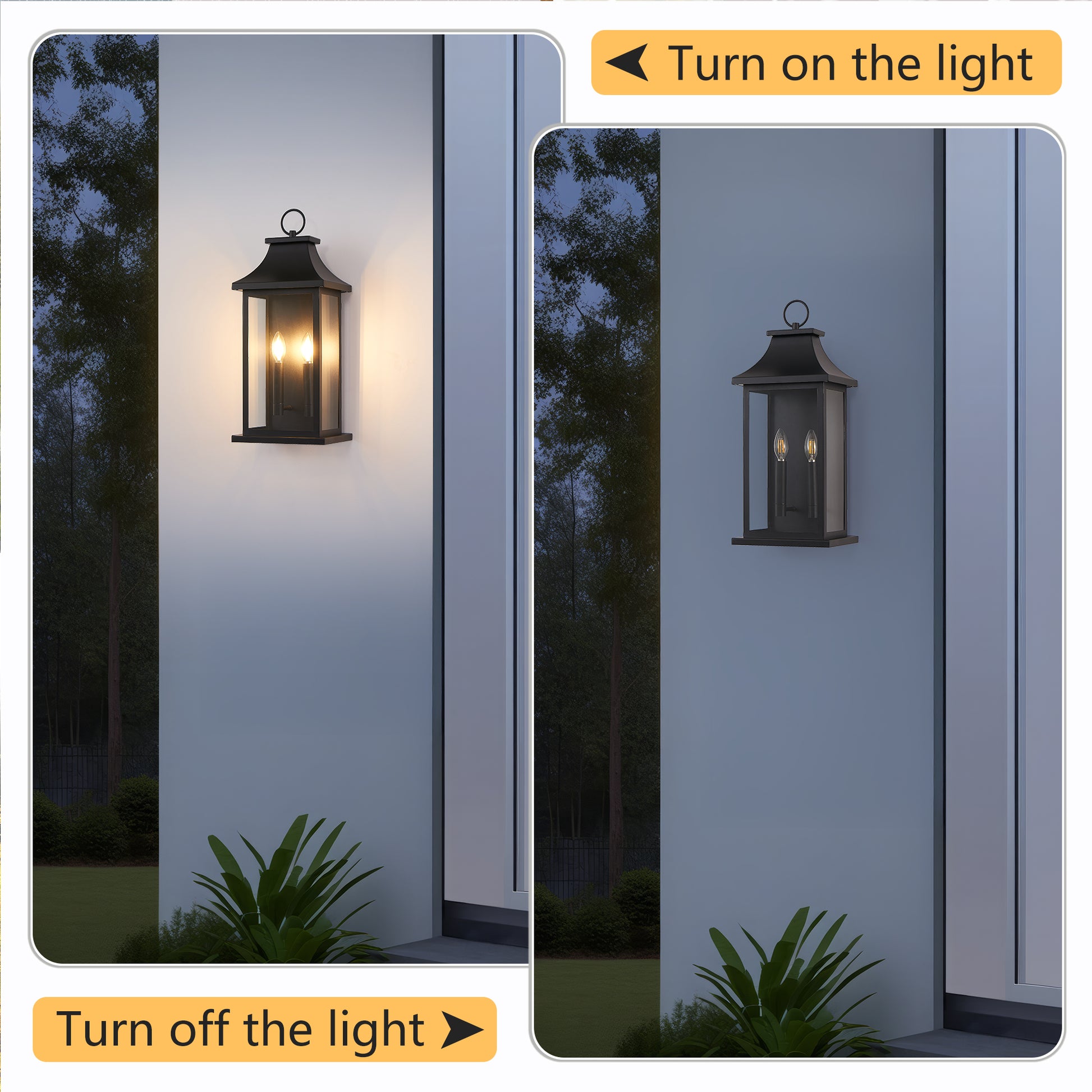 22" Black 2-Light Outdoor Wall Light with Glass - view 4