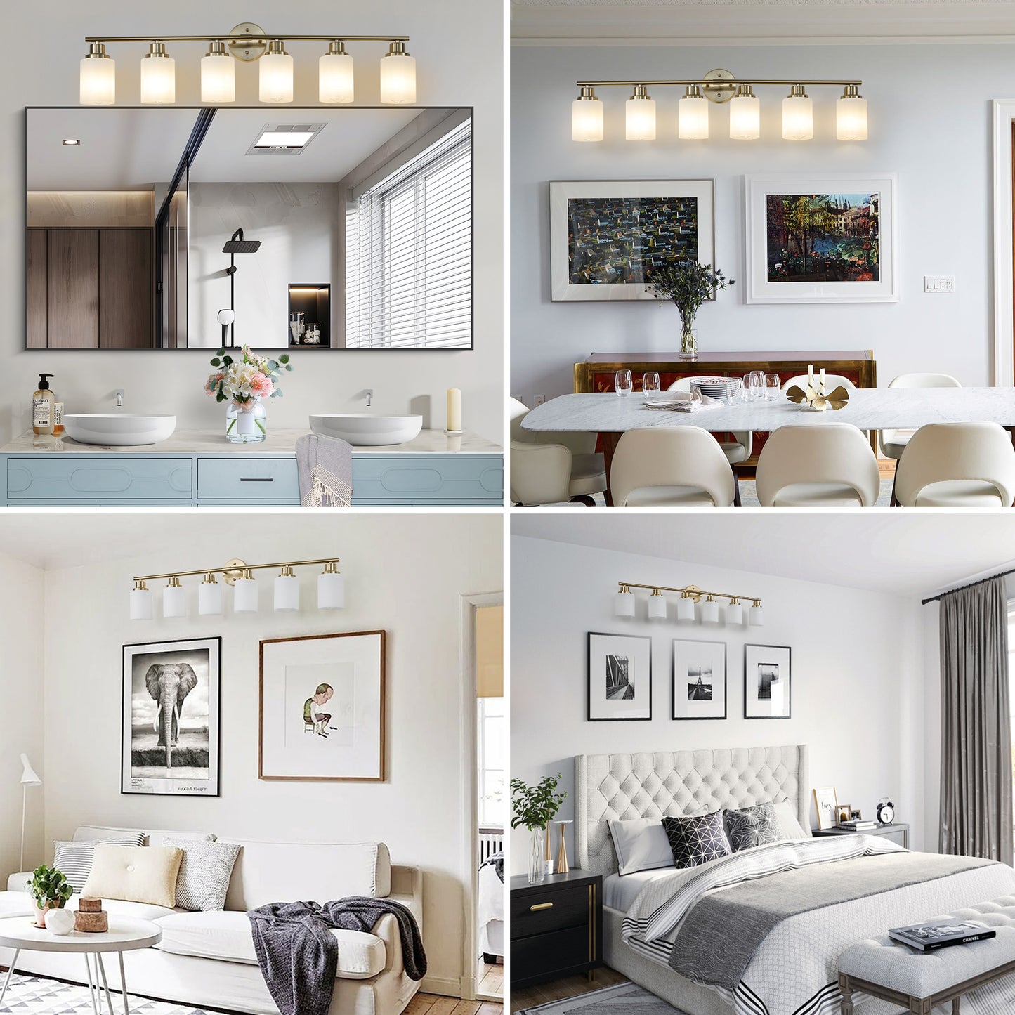 39" 6-Light Gold Vanity Wall Light with Frosted Glass - view 5