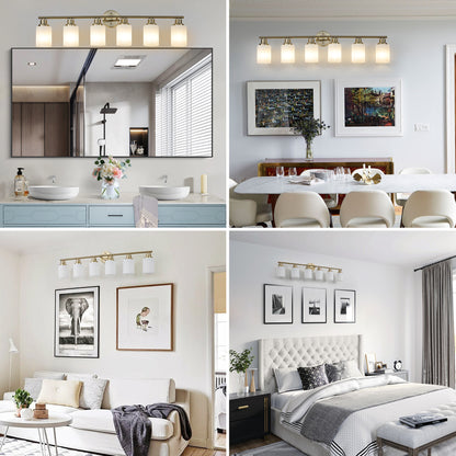 39" 6-Light Gold Vanity Wall Light with Frosted Glass - view 5