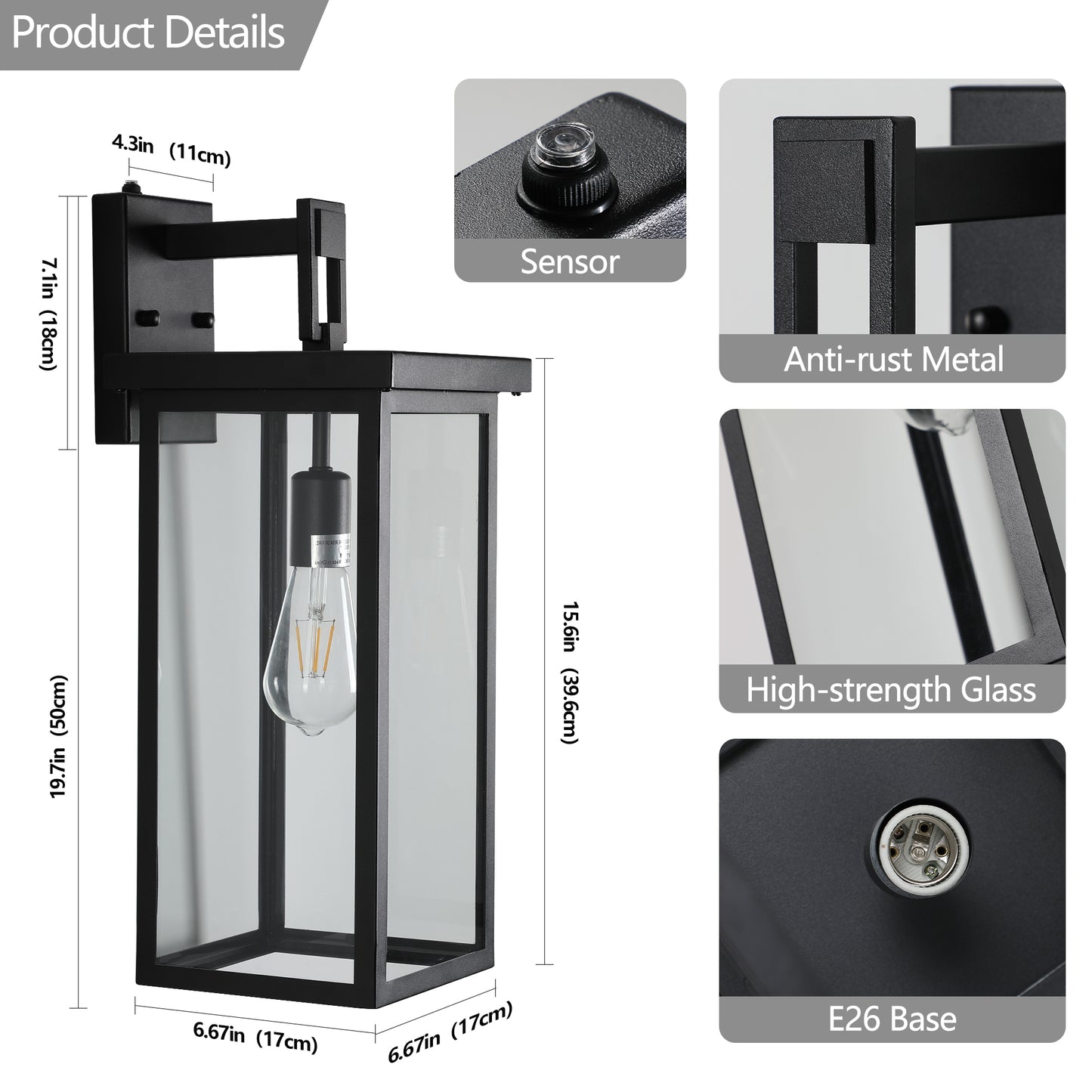 20"H Black Outdoor Wall Light with Clear Glass, Set of 2 - view 8