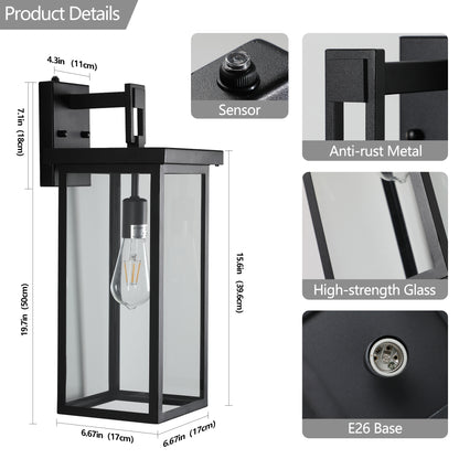 20"H Black Outdoor Wall Light with Clear Glass, Set of 2 - view 8