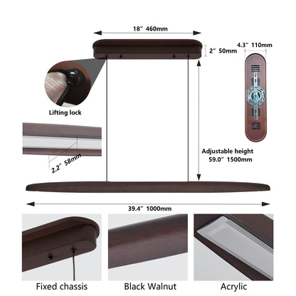 39" Walnut Wood LED Pendant Light with Remote - view 9