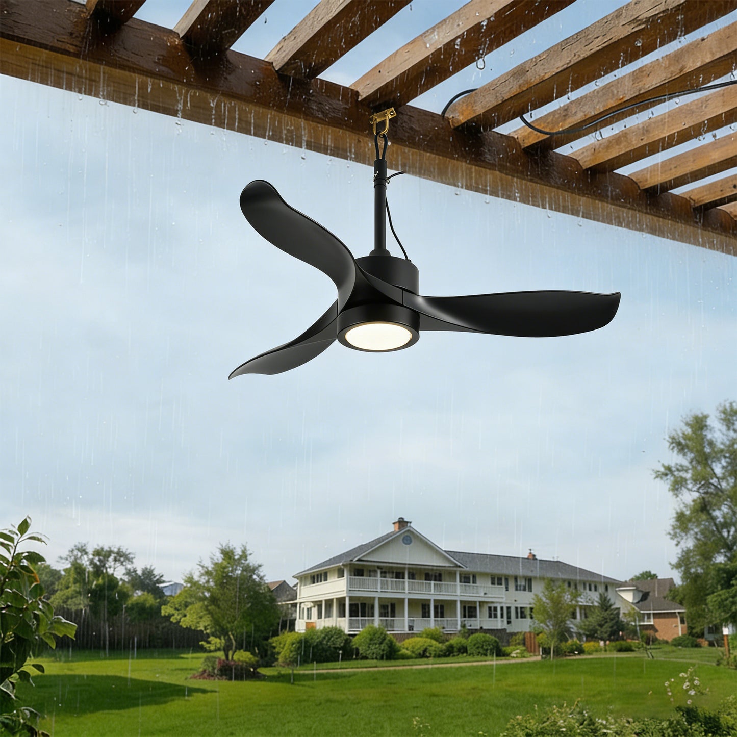 42" Matte Black Outdoor Ceiling Fan with LED Light - view 7