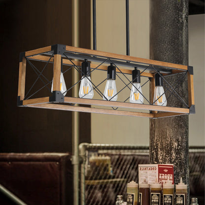 32" 5-Light Walnut Farmhouse Rectangle Chandelier