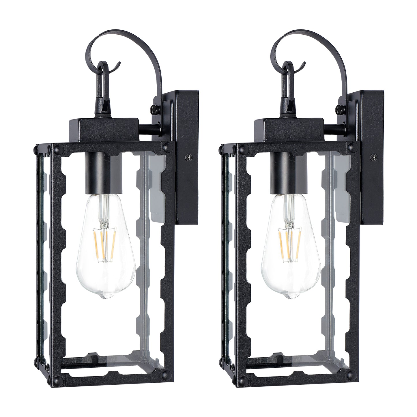 Matte Black Sawtooth Outdoor Wall Light with Clear Glass