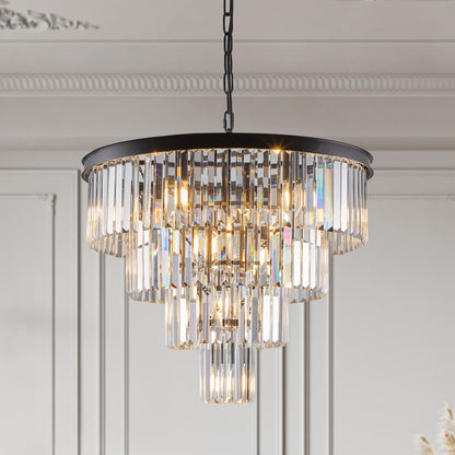 24" 4-Tier Black Crystal Chandelier