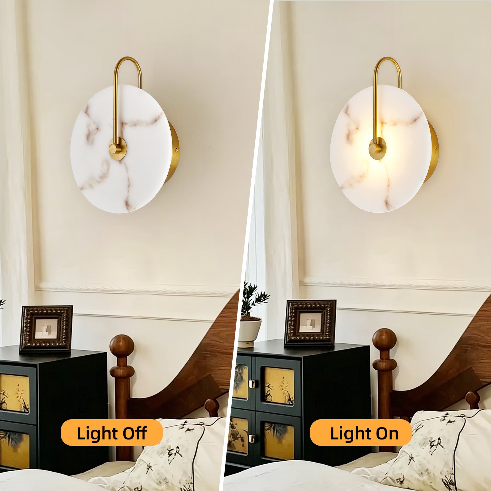 9.8" Gold Round Alabaster LED Wall Sconce - view 3
