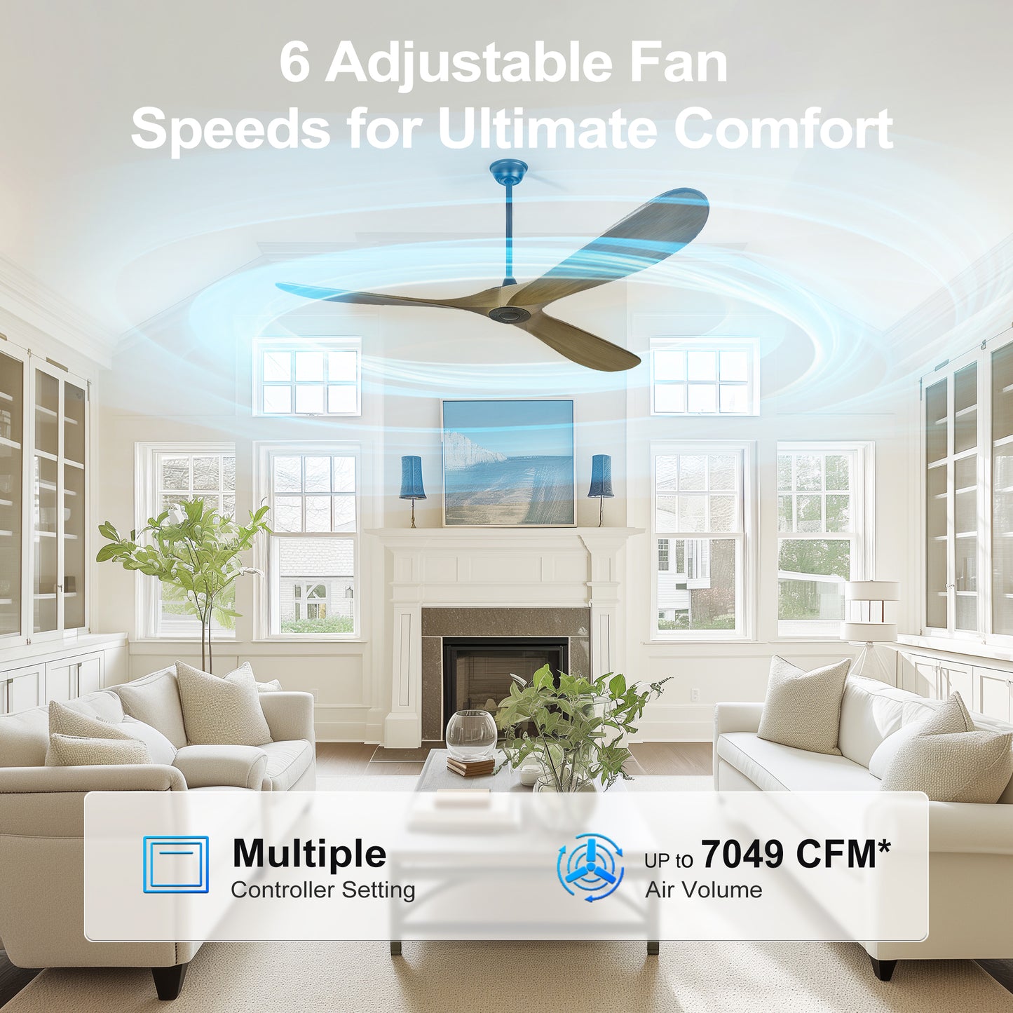 72" Ash Brown Solid Wood Ceiling Fan with Remote - view 8