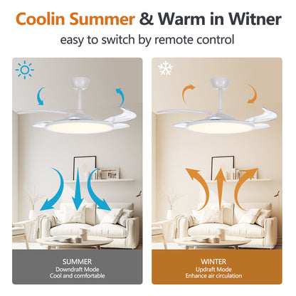 42" White Retractable Flush Mount Ceiling Fan with Remote - view 8