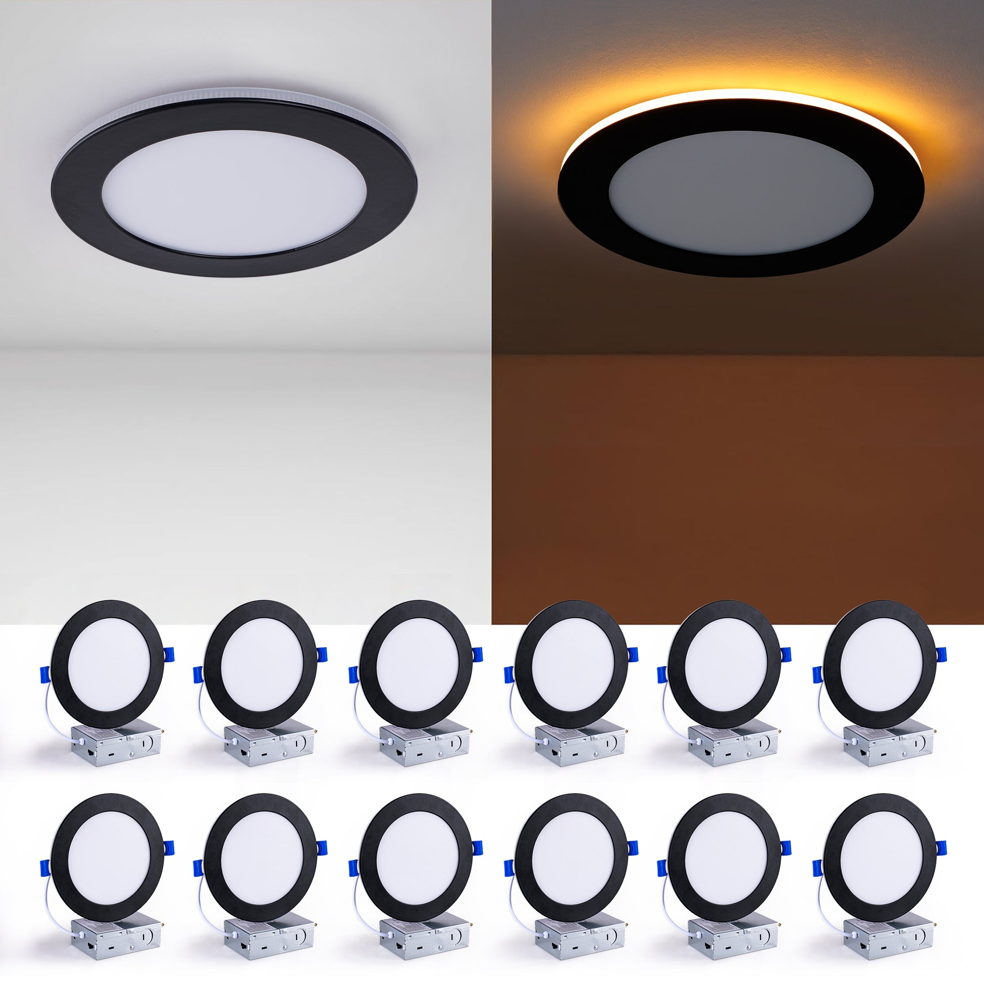 6" Black LED Recessed Ceiling Light, 12-Pack