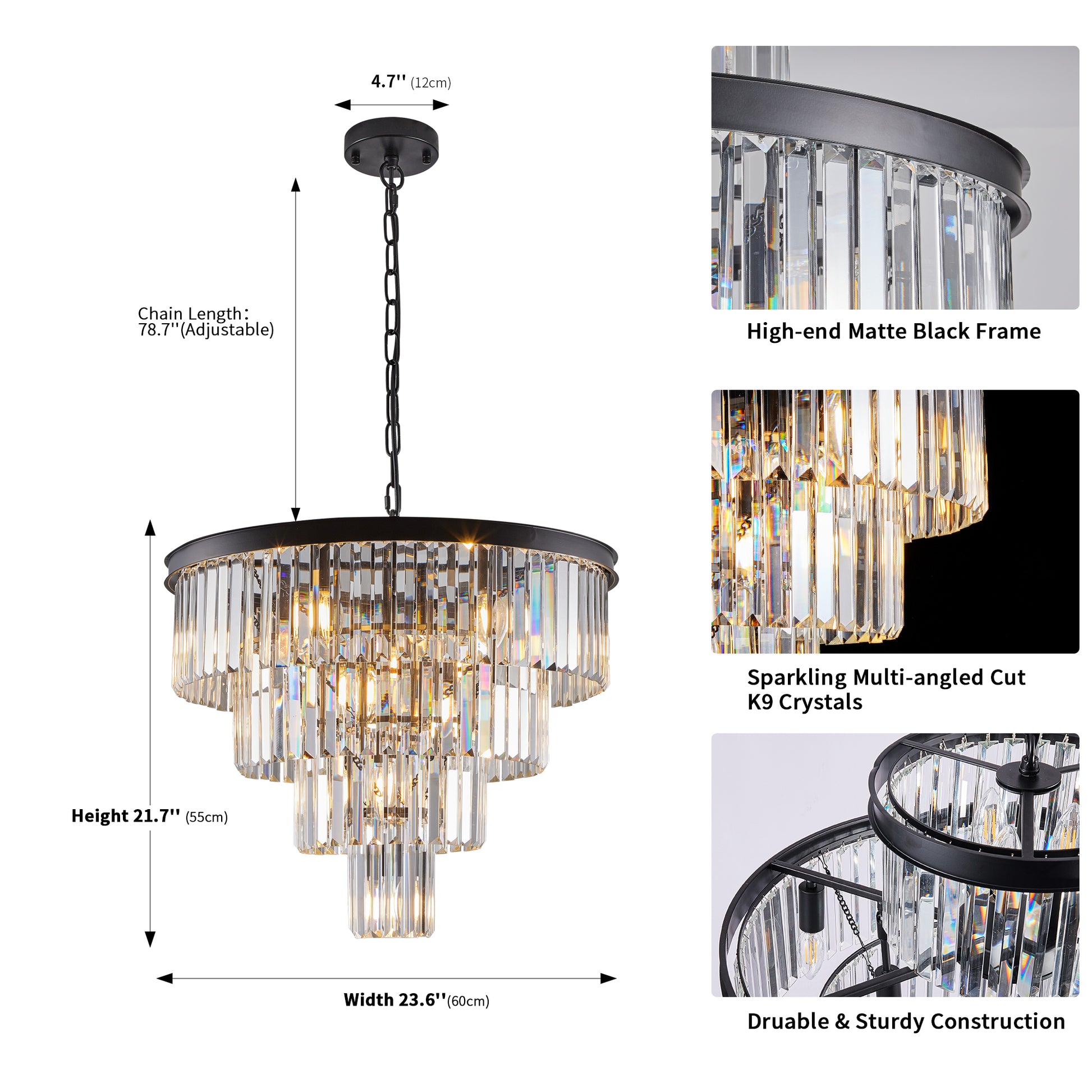 24" 4-Tier Black Crystal Chandelier - view 9