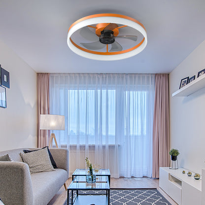 White & Orange Low Profile Ceiling Fan with Dimmable LED - view 4