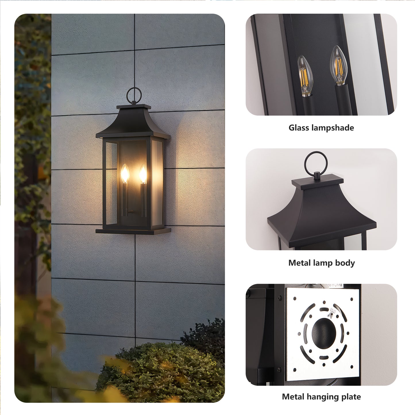 22.2" Black Dusk to Dawn Outdoor Wall Light, Set of 2 - view 4