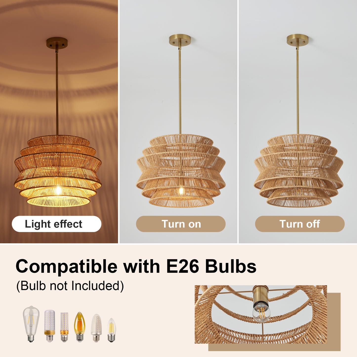 17.3" Hand-Woven Rattan Farmhouse Chandelier - view 8