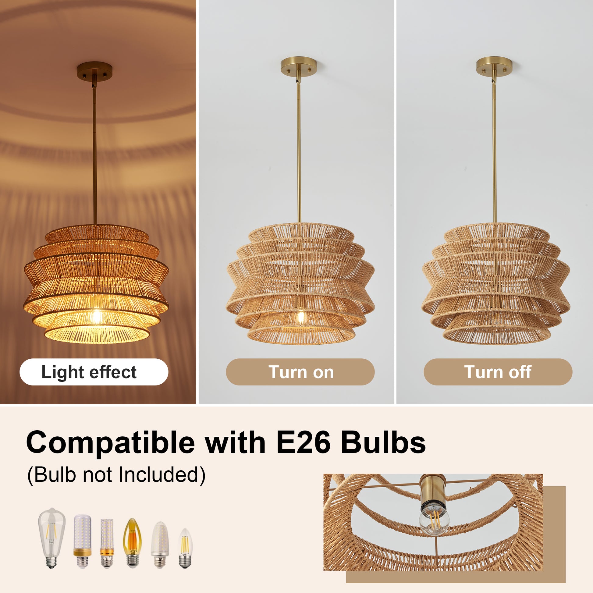 17.3" Hand-Woven Rattan Farmhouse Chandelier - view 8