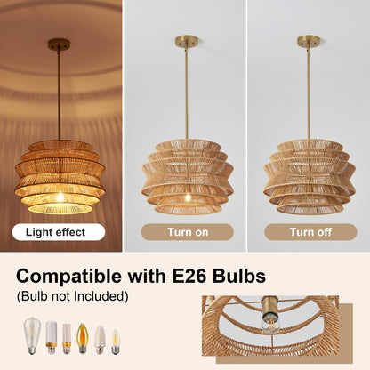 17.3" Hand-Woven Rattan Farmhouse Chandelier - view 8
