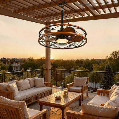 20" Matte Black Outdoor Ceiling Fan with Light and Remote - view 8