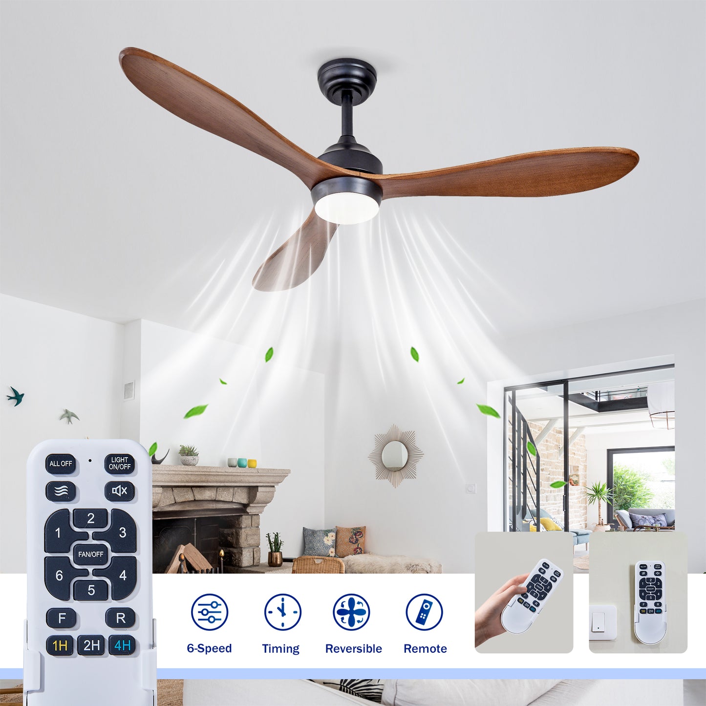 52" Black Reversible Ceiling Fan with Light - view 10