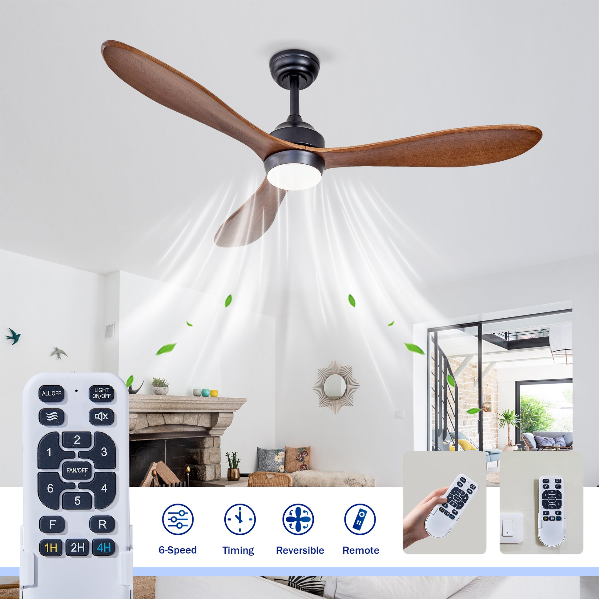52" Black Reversible Ceiling Fan with Light - view 10