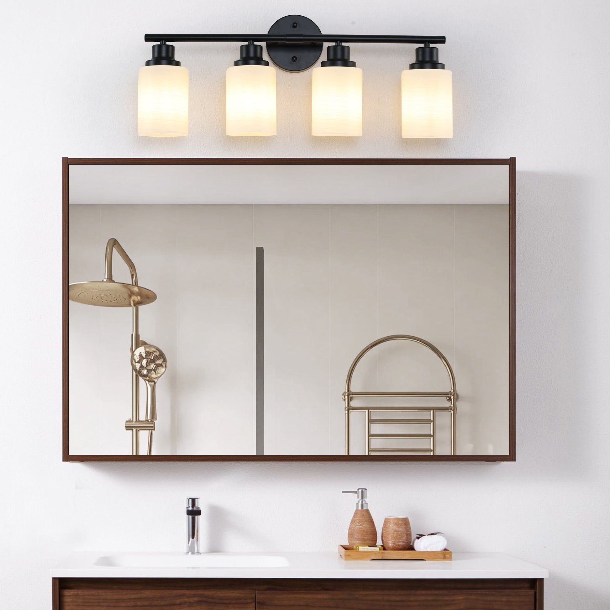 24" 4-Light Black Vanity Light with Frosted Glass