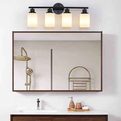 24" 4-Light Black Vanity Light with Frosted Glass