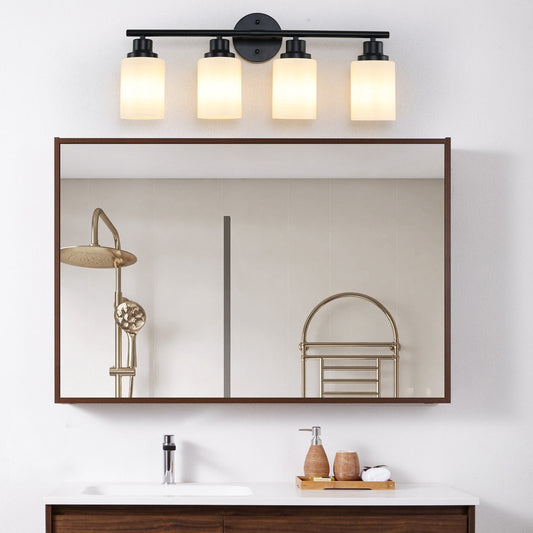 24" 4-Light Black Vanity Light with Frosted Glass