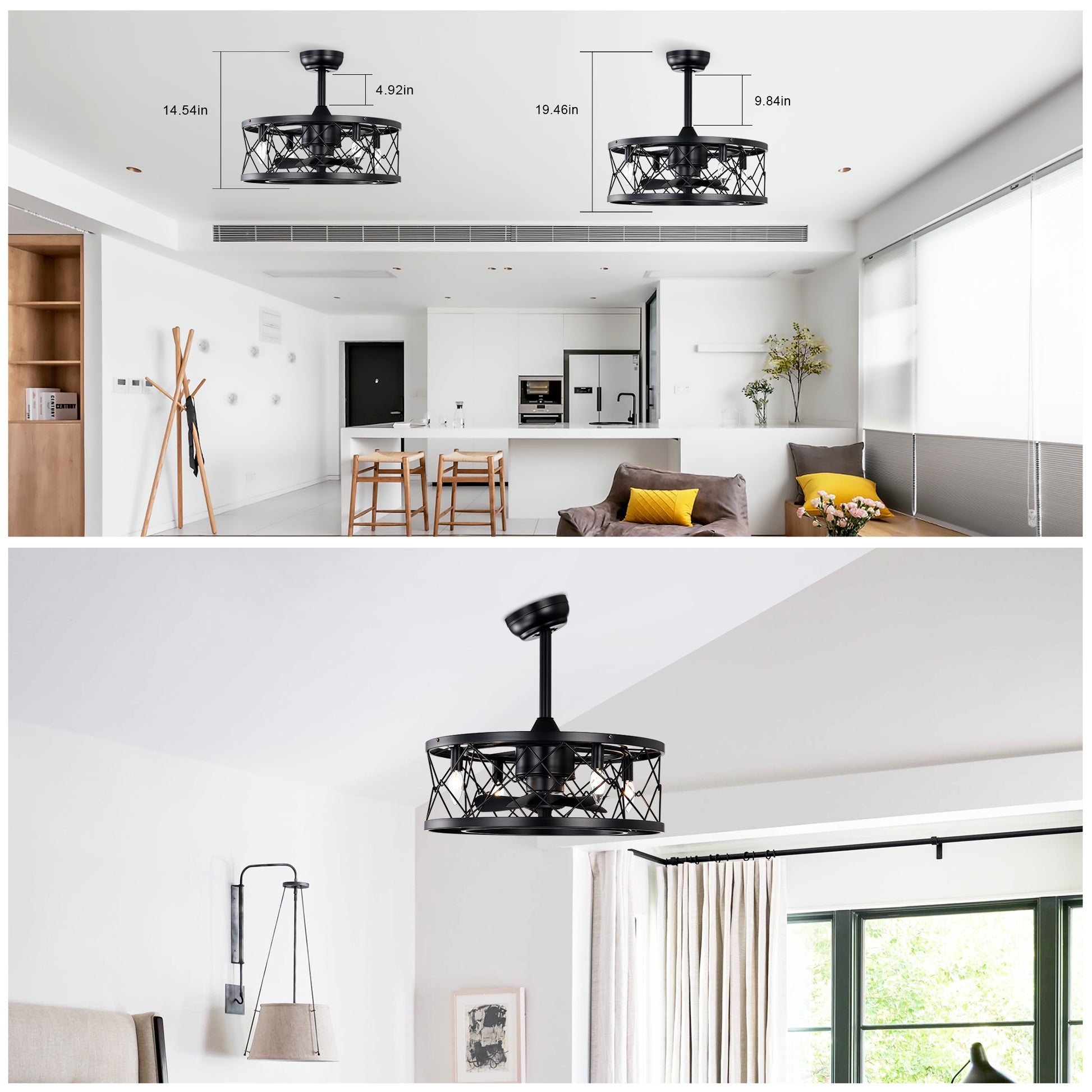 20" Matte Black Modern Enclosed Ceiling Fan - view 11
