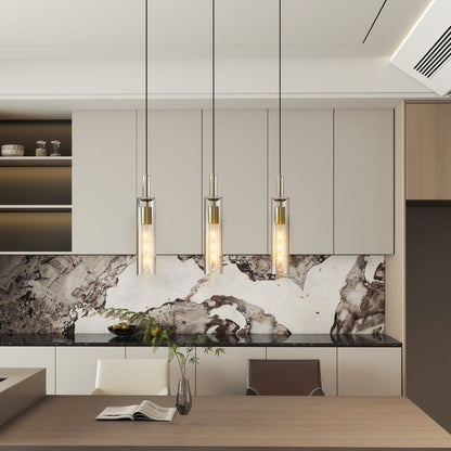 Gold Pendant Light with Striped Glass Shade, Set of 3 - view 5