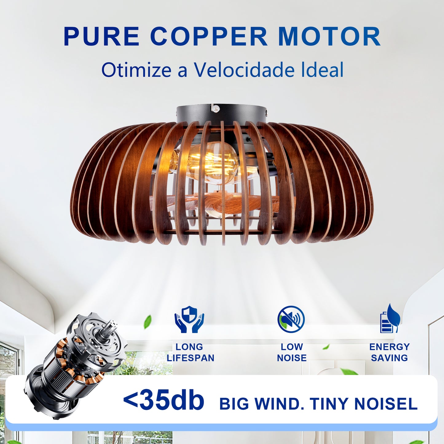 20" Wood Semicircle Flush Mount Ceiling Fan with Remote - view 12