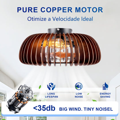 20" Wood Semicircle Flush Mount Ceiling Fan with Remote - view 12