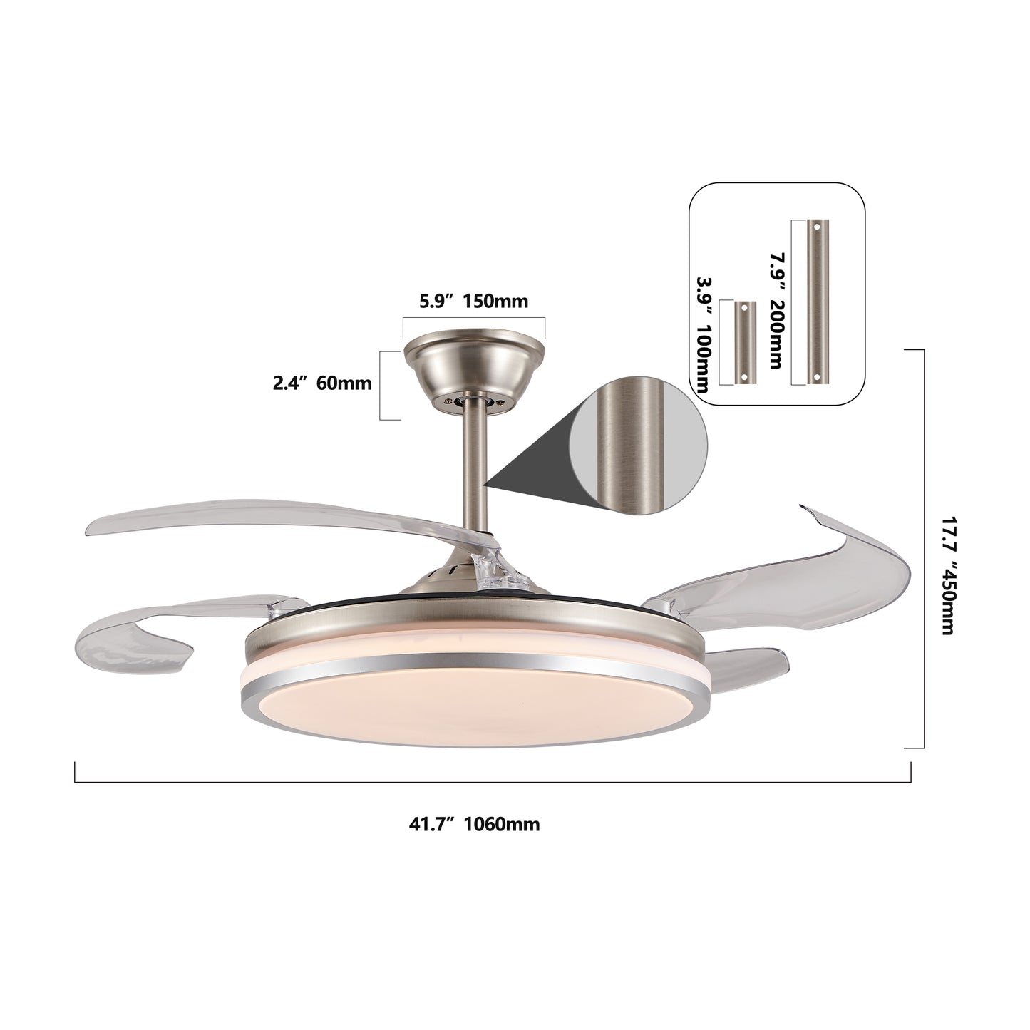 42" Chrome Retractable Blade Ceiling Fan with LED Light - view 12