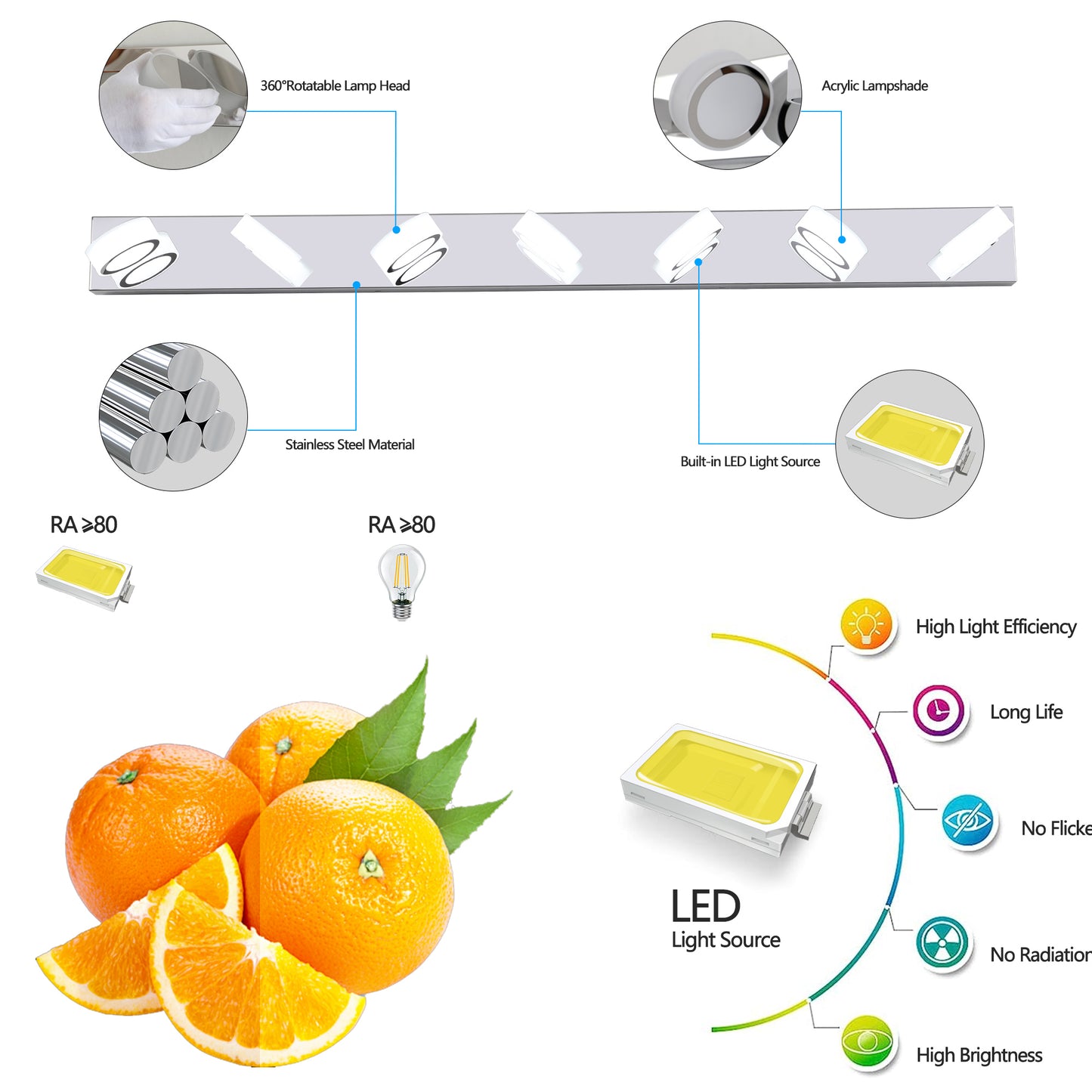 52" 7-Light Chrome Vanity Light with Dimmable LED - view 7