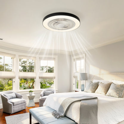 Matte Black Flush Mount Ceiling Fan with Dimmable LED - view 4