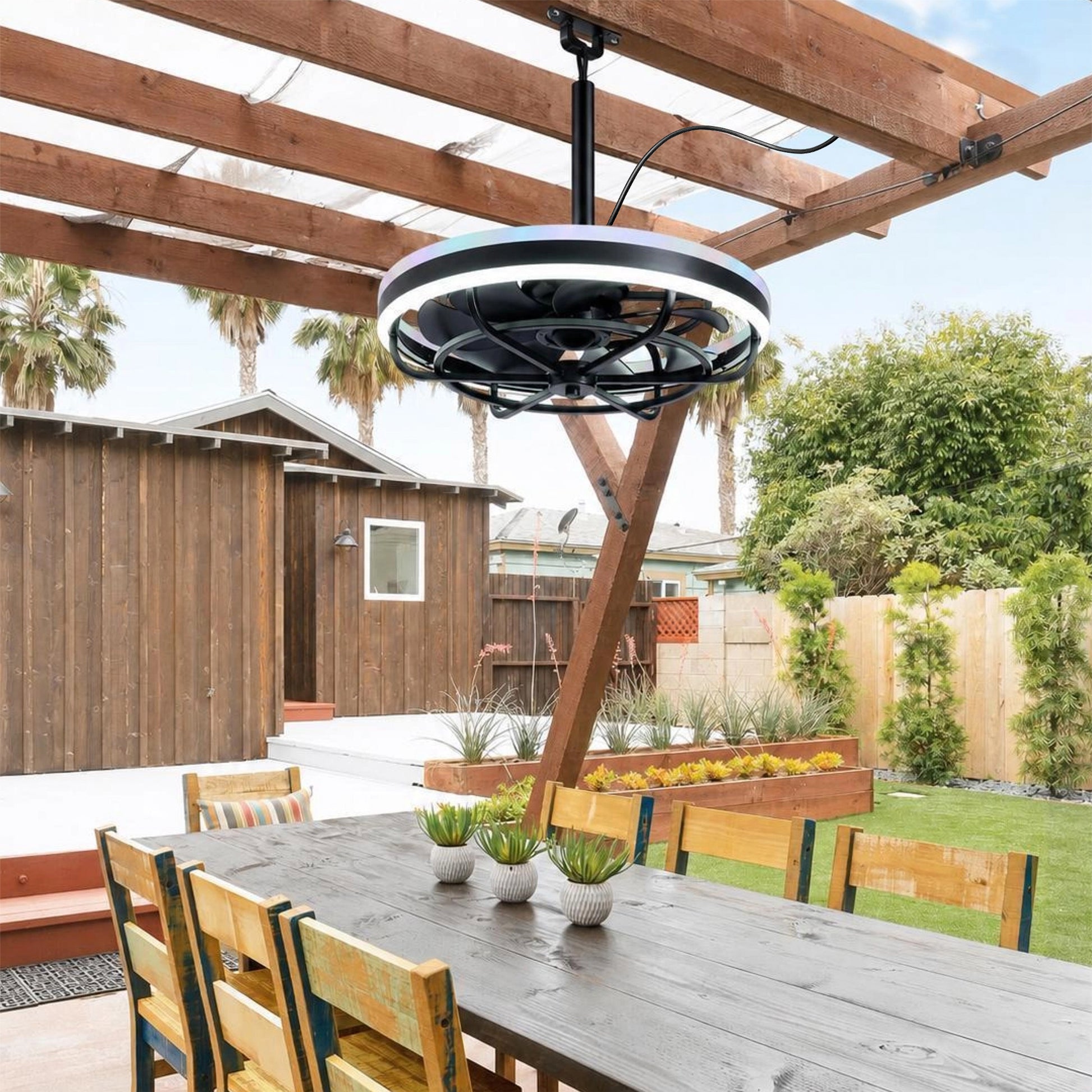 Matte Black Indoor Outdoor Ceiling Fan with Dimmable LED - view 4