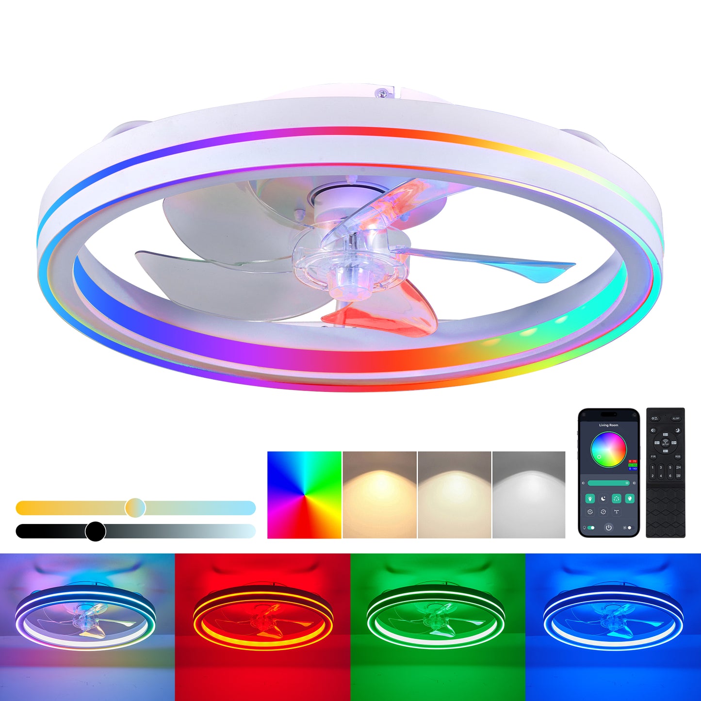 19" White Bladeless Fandelier with Dimmable LED