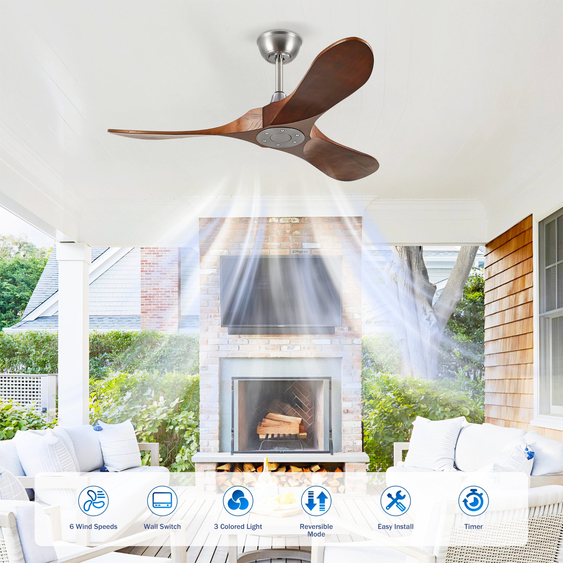 42" Satin Nickel Solid Wood Ceiling Fan with Remote - view 12