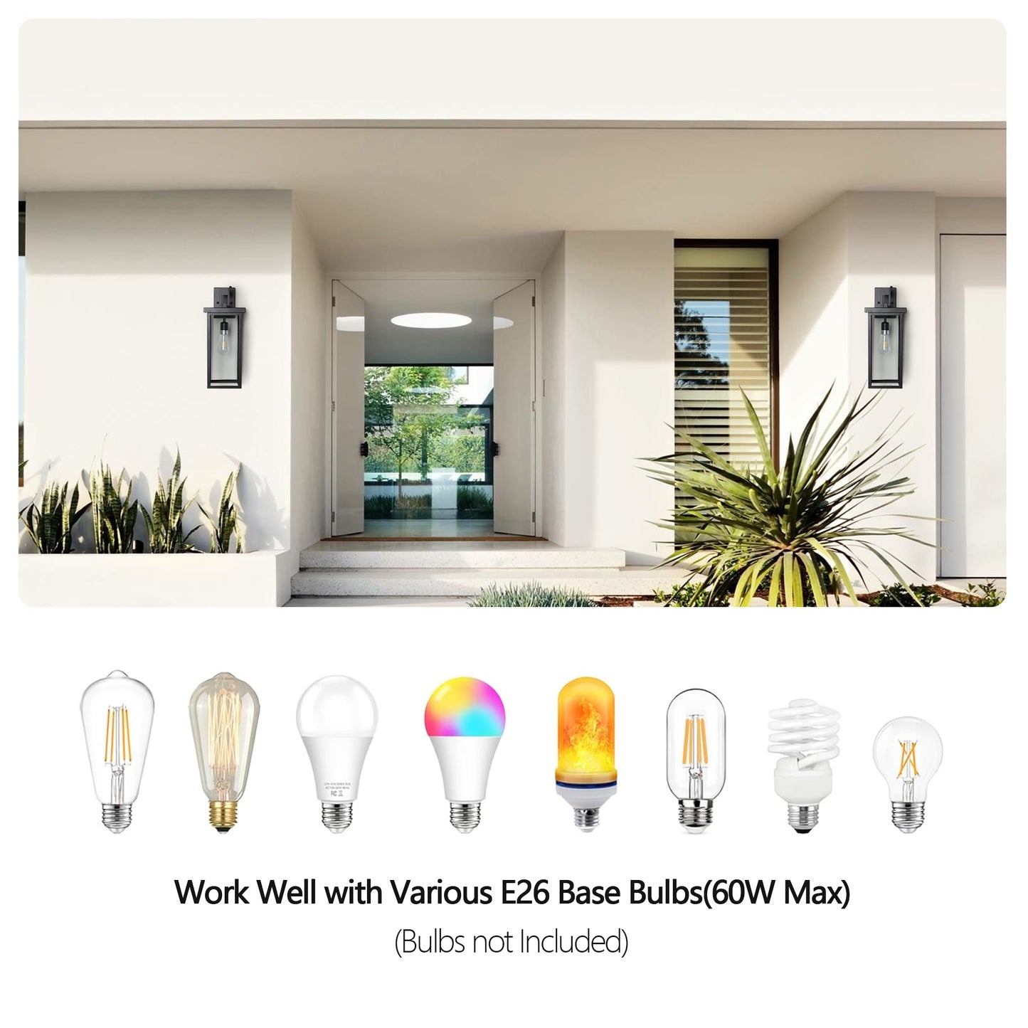 20"H Black Outdoor Wall Light with Clear Glass, Set of 2 - view 5