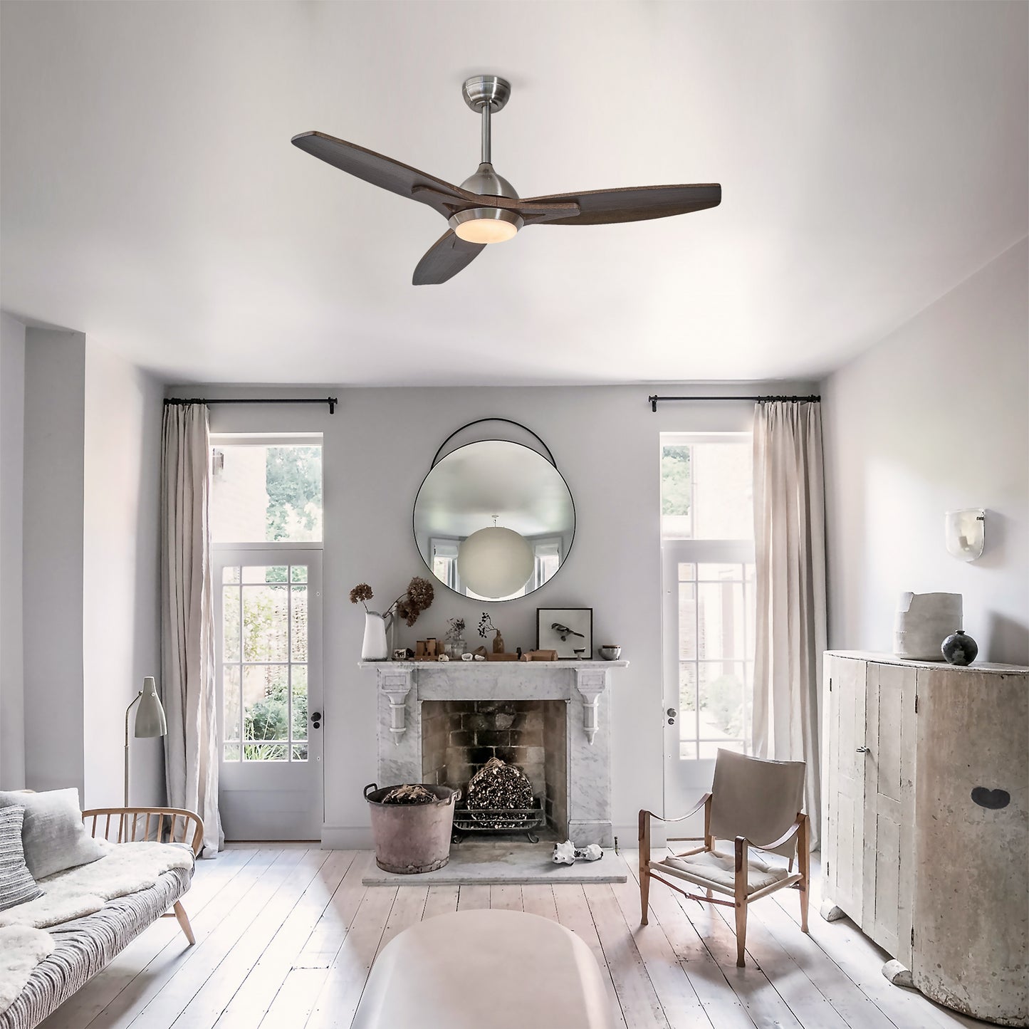 52" Nickel & Wood Reversible Ceiling Fan with Light - view 3