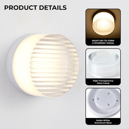 White Minimalist Round LED Wall Light with Glass Shade - view 7