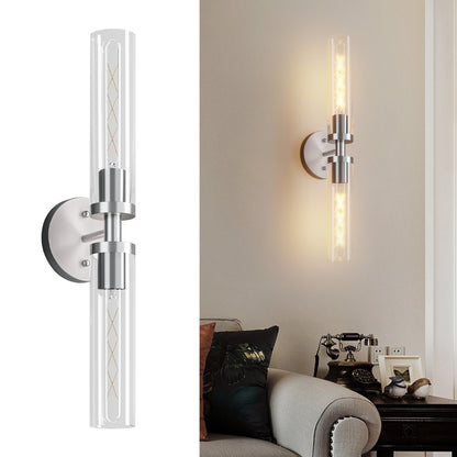 Brushed Nickel Wall Sconce with Clear Glass, Set of 2